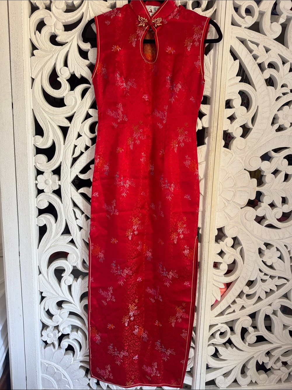 Vintage Ai Feng Red Silk Brocade Cheongsam Qipao Dress